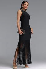 Load image into Gallery viewer, Ensley Stylish Contour High Neck Sleeveless Beaded Tassel Bandage Maxi Dress