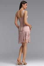 Lade Bild in die Galerieansicht, Sergio Sexy Cinched Waist Halter Metallic Decor Tassel Bandage Mini Dress