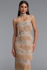 Load image into Gallery viewer, Pelze Glamorous Contour Strapless Tassel Rhinestone Bandage Maxi Dress