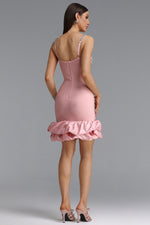 Lade Bild in die Galerieansicht, Francina Exquisite Contour Camisole Rhinestone Ruffle Pink Bandage Mini Dress