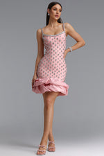 Lade Bild in die Galerieansicht, Francina Exquisite Contour Camisole Rhinestone Ruffle Pink Bandage Mini Dress