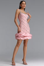 Lade Bild in die Galerieansicht, Francina Exquisite Contour Camisole Rhinestone Ruffle Pink Bandage Mini Dress