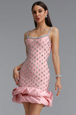 Lade Bild in die Galerieansicht, Francina Exquisite Contour Camisole Rhinestone Ruffle Pink Bandage Mini Dress
