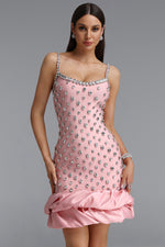 Lade Bild in die Galerieansicht, Francina Exquisite Contour Camisole Rhinestone Ruffle Pink Bandage Mini Dress