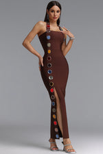 Load image into Gallery viewer, Dixie Halter Sleeveless Diamond Brown Bandage Maxi Dress