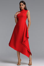 Lade Bild in die Galerieansicht, Weren Elegant Contour High Neck Asymmetric Red Maxi Dress