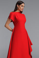 Lade Bild in die Galerieansicht, Weren Elegant Contour High Neck Asymmetric Red Maxi Dress