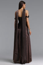 Charger l'image dans la visionneuse de la Galerie, Sebastian Elegant Cinched Waist One Shoulder Sash Ruched Metallic Decor Woven Maxi Dress