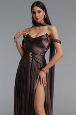 Charger l'image dans la visionneuse de la Galerie, Sebastian Elegant Cinched Waist One Shoulder Sash Ruched Metallic Decor Woven Maxi Dress