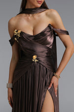 Charger l'image dans la visionneuse de la Galerie, Sebastian Elegant Cinched Waist One Shoulder Sash Ruched Metallic Decor Woven Maxi Dress