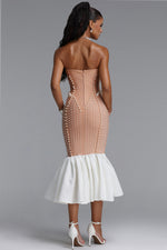 Lade Bild in die Galerieansicht, Falisa Vintage Strapless Heavy Ornate Pearl Pleated Midi Bandage Mermaid Dress