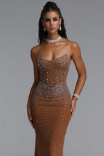Charger l'image dans la visionneuse de la Galerie, Scala Luxury Bandeau Ruched Rhinestone Maxi Dress