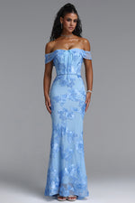 Charger l'image dans la visionneuse de la Galerie, Soraya Romantic Elegant Off The Shoulder Bow Floral Flowy Maxi Dress