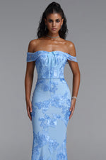 Charger l'image dans la visionneuse de la Galerie, Soraya Romantic Elegant Off The Shoulder Bow Floral Flowy Maxi Dress