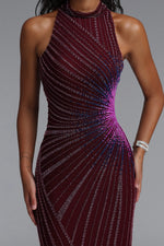 Charger l'image dans la visionneuse de la Galerie, Yeil Halter High Neck Rhinestone Ruched Maxi Dress