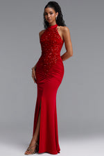 Lade Bild in die Galerieansicht, Octavia Elegant Contour Sleeveless Slit Sequin Woven Red Maxi Dress
