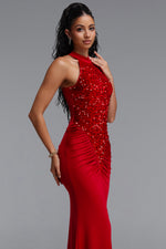 Lade Bild in die Galerieansicht, Octavia Elegant Contour Sleeveless Slit Sequin Woven Red Maxi Dress