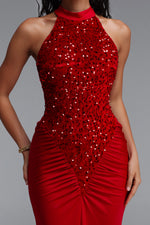 Lade Bild in die Galerieansicht, Octavia Elegant Contour Sleeveless Slit Sequin Woven Red Maxi Dress