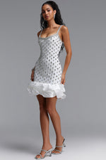 Charger l'image dans la visionneuse de la Galerie, Francina Exquisite Contour Cami Strap Rhinestone Ruffle White Bandage Mini Dress