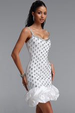Charger l'image dans la visionneuse de la Galerie, Francina Exquisite Contour Cami Strap Rhinestone Ruffle White Bandage Mini Dress