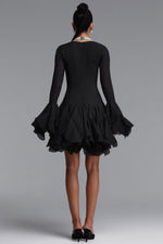 Charger l'image dans la visionneuse de la Galerie, Uhren Vintage Flowy Long Sleeve Ruffle Chiffon Mini Dress