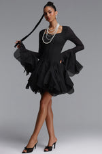 Charger l'image dans la visionneuse de la Galerie, Uhren Vintage Flowy Long Sleeve Ruffle Chiffon Mini Dress