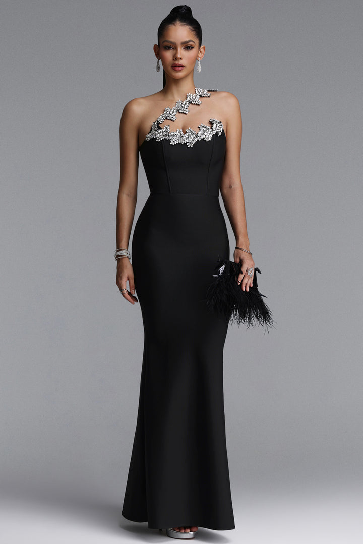 Islay Glamorous One Shoulder Rhinestone Mermaid Bandage Maxi Dress