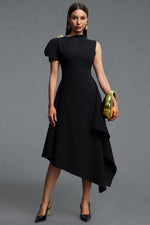 Lade Bild in die Galerieansicht, Weren Elegant Contour High Neck Asymmetric Black Maxi Dress
