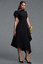 Lade Bild in die Galerieansicht, Weren Elegant Contour High Neck Asymmetric Black Maxi Dress