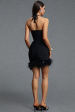 Lade Bild in die Galerieansicht, Elay Halter Sleeveless Cut Out Rhinestone Feather Bandage Midi Dress