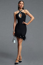 Lade Bild in die Galerieansicht, Elay Halter Sleeveless Cut Out Rhinestone Feather Bandage Midi Dress