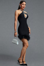 Lade Bild in die Galerieansicht, Elay Halter Sleeveless Cut Out Rhinestone Feather Bandage Midi Dress
