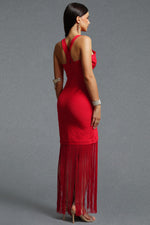 Lade Bild in die Galerieansicht, Emma Chic Contour V Neck Sleeveless Fringe Red Bandage Maxi Dress