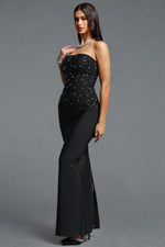 Charger l'image dans la visionneuse de la Galerie, Yette Chic Contour Strapless Beaded Black Bandage Maxi Top and Skirt Set