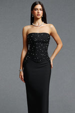 Charger l'image dans la visionneuse de la Galerie, Yette Chic Contour Strapless Beaded Black Bandage Maxi Top and Skirt Set
