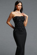 Charger l'image dans la visionneuse de la Galerie, Yette Chic Contour Strapless Beaded Black Bandage Maxi Top and Skirt Set