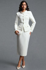 Load image into Gallery viewer, Ziriy Classic Tailored Long Sleeve Tweed Top and Skirt Two Piece Set