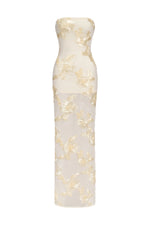 Load image into Gallery viewer, Deliyn Strapless Embroidery Flr Mesh Maxi Dress