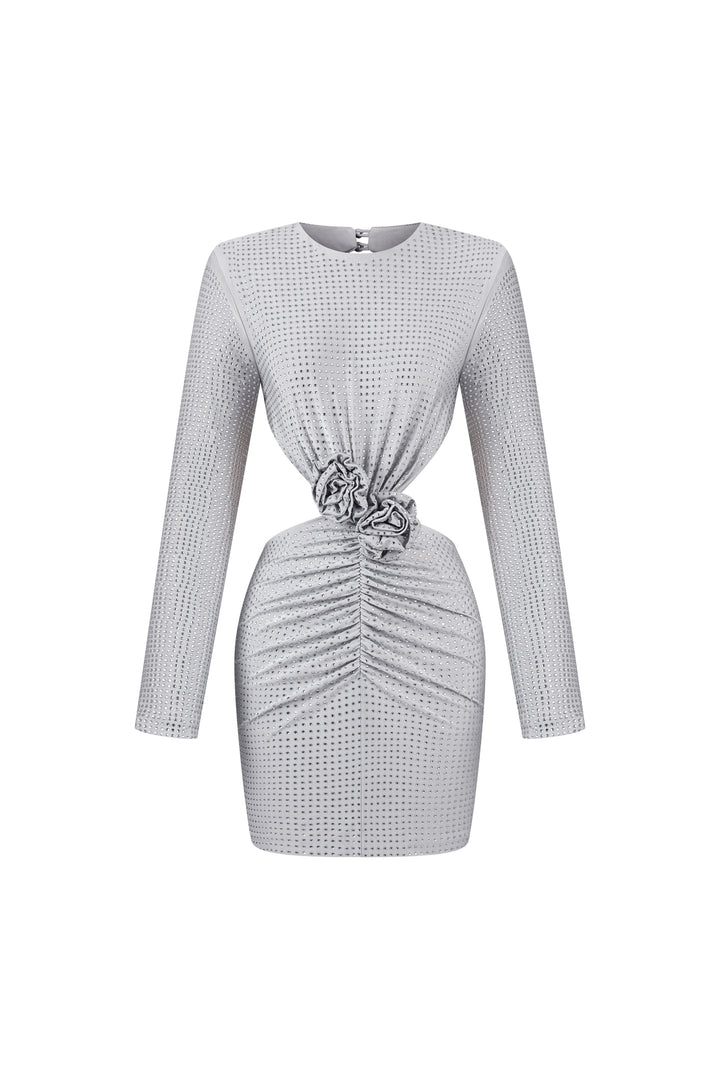 Robe Courte Ella Manches Longues Fleurs Dos Nu Diamant