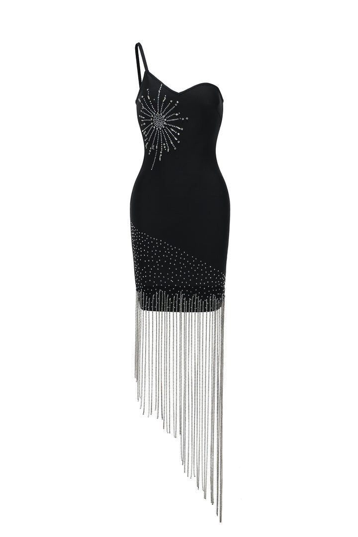 Garina One Shoulder Sleeveless Strapless Diamond Bandage Midi Dress