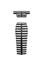 Charger l'image dans la visionneuse de la Galerie, Martha Off-the-Shoulder Hollow Out Slit Bandage Midi Two-Piece Set