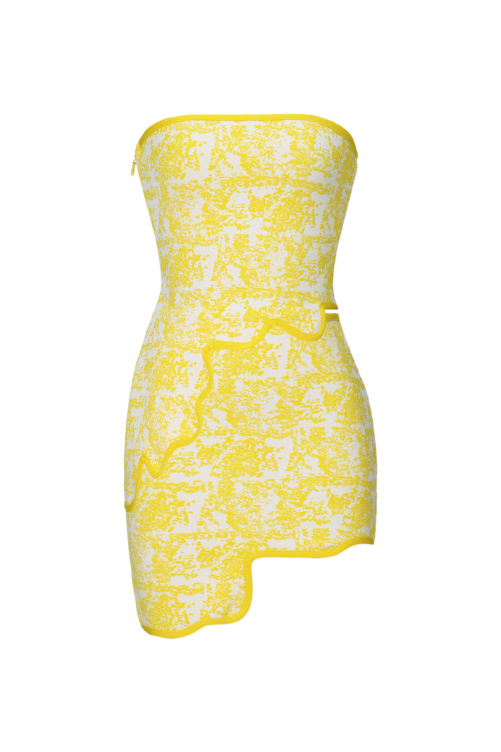 Trinaco Chic Contour Scalloped Print Yellow Bandage Top and Skirt Set
