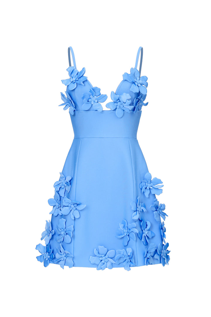 Valentina Elegant Contour V Neck Floral Bandage Mini Dress	