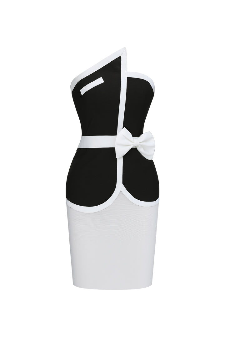 Erica Classic Slim Color Block Black Bandage Crop Top And Mini Skirt Two-Piece Set