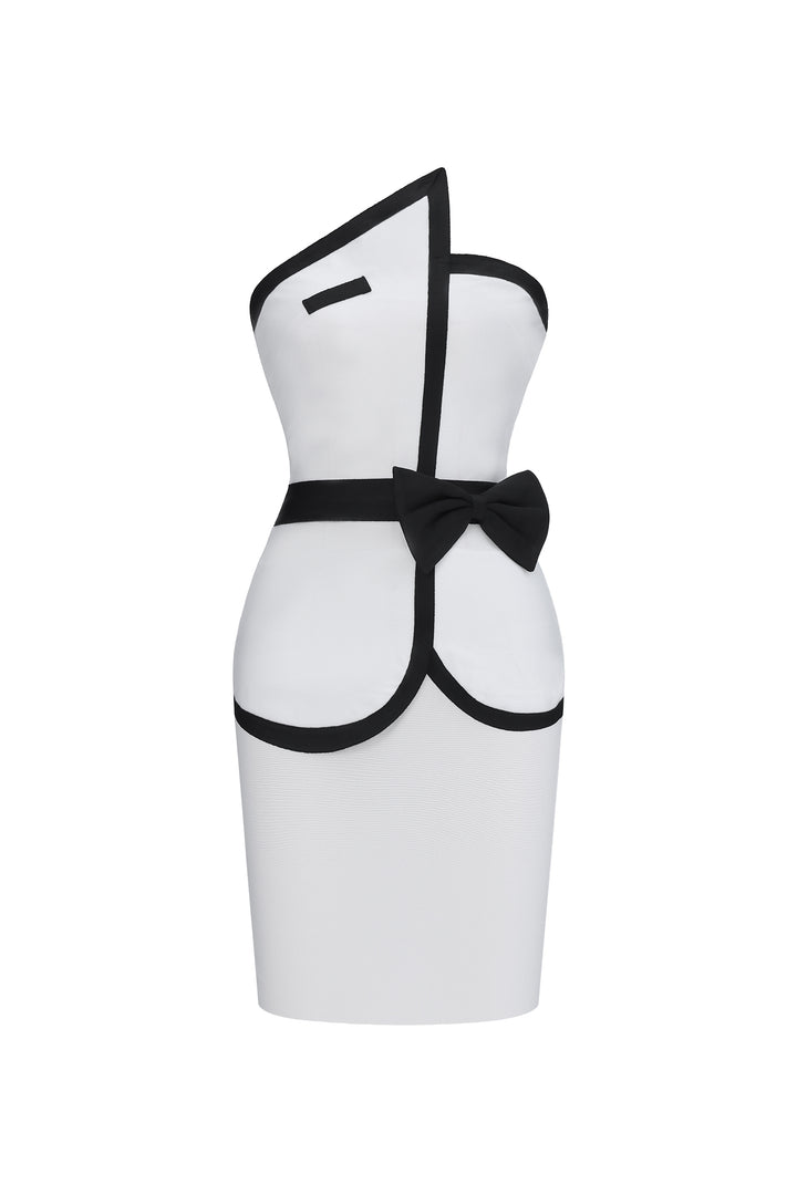 Erica Classic Slim Color Block White Bandage Crop Top And Mini Skirt Two-Piece Set
