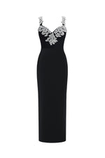 Lade Bild in die Galerieansicht, Lila Elegant Contour Spaghetti Strap V Neck Large Leaf Rhinestone Bandage Midi Dress