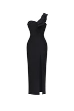 Load image into Gallery viewer, Winnie Minimal Contour One Shoulder Ruffle High Slit Bandage Midi Dress