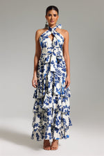 Load image into Gallery viewer, Ninon Halterneck Printed Layered Maxi Dress