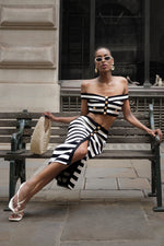 Charger l'image dans la visionneuse de la Galerie, Martha Off-the-Shoulder Hollow Out Slit Bandage Midi Two-Piece Set